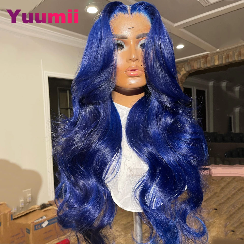 

13x6 Dark Blue Transparent Lace Frontal Human Hair Wigs Pre Plucked 13x4 Lace Front Wig for Women Brazilian Blue 5x5 Closure Wig
