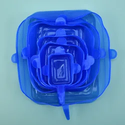 Reusable Silicone Stretch Lids - Airtight Food Storage Covers for Kitchen and Refrigerator (Blue Square)