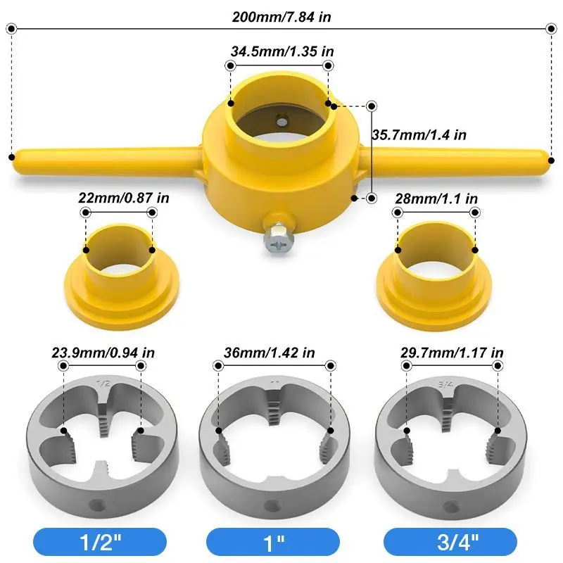 6PCS Plastic Pipe Thread Die Kit 60° Taper Pipe Threader 1/2