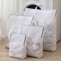 Mesh Washing Bag with Carrying Handle Large Capacity Foldable Zippered Underwear Clothes Mesh Laundry Bag Travel Garment Pouch 1