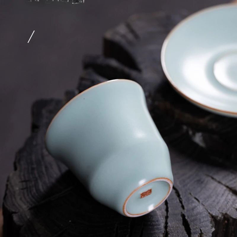 50ml Handmade Ru Kiln Porcelain Teacup Tea Bowl Saucer Kit Sample Tea Cup Tea-tasting Personal Cup Jianzhan Master Cups Teaware