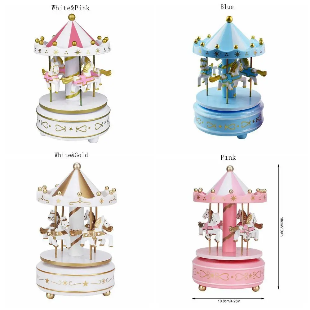 Merry-go-round Music Boxes Wooden Horse Roundabout Carousel Musical Box Plastic Christmas Gift Horse Carousel Box Home Decor 6
