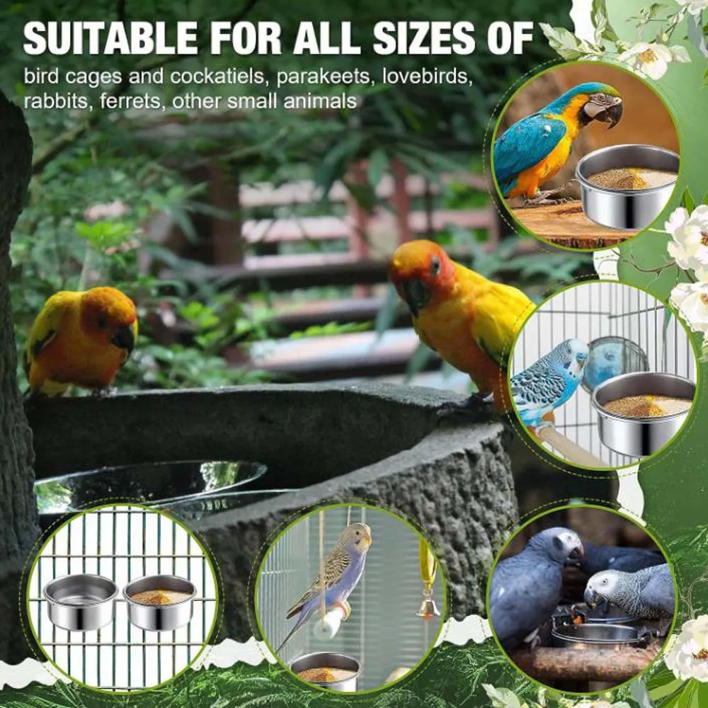 1/2PCS Stainless Steel Bird Feeder, Parrot Food Bowl Feeding Cup Jig, Suitable for Birds of All Sizes