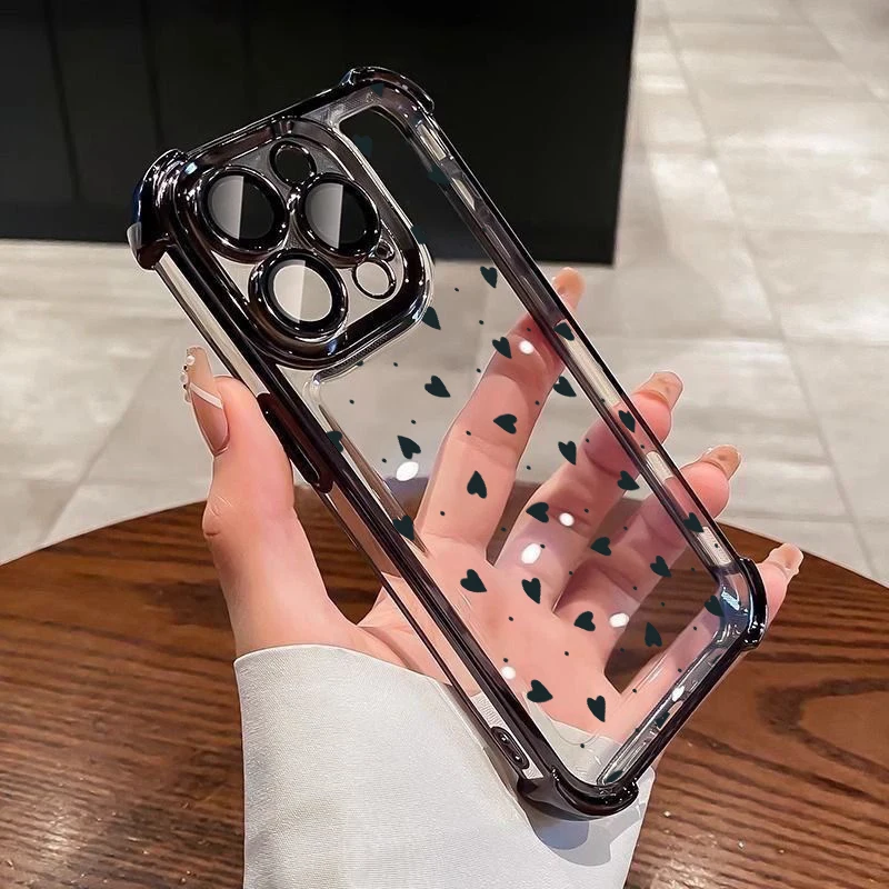 Elegant Hearts Plating Phone Case - Modern Romance Collection