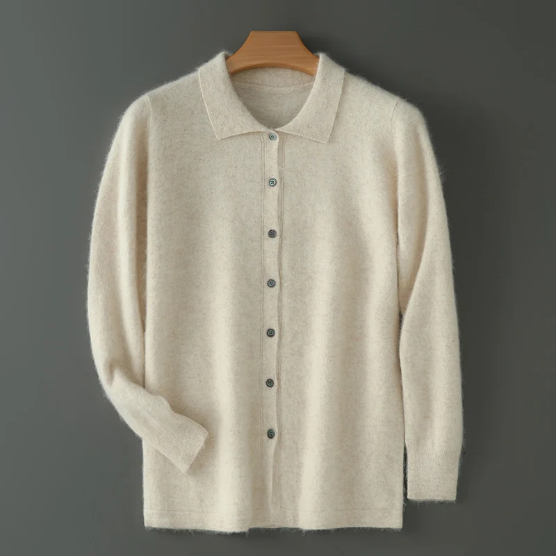 New Polo collar coat Autumn and winter mink cashmere cardigan men's business casual sweater knitted loose comfortable outerwear