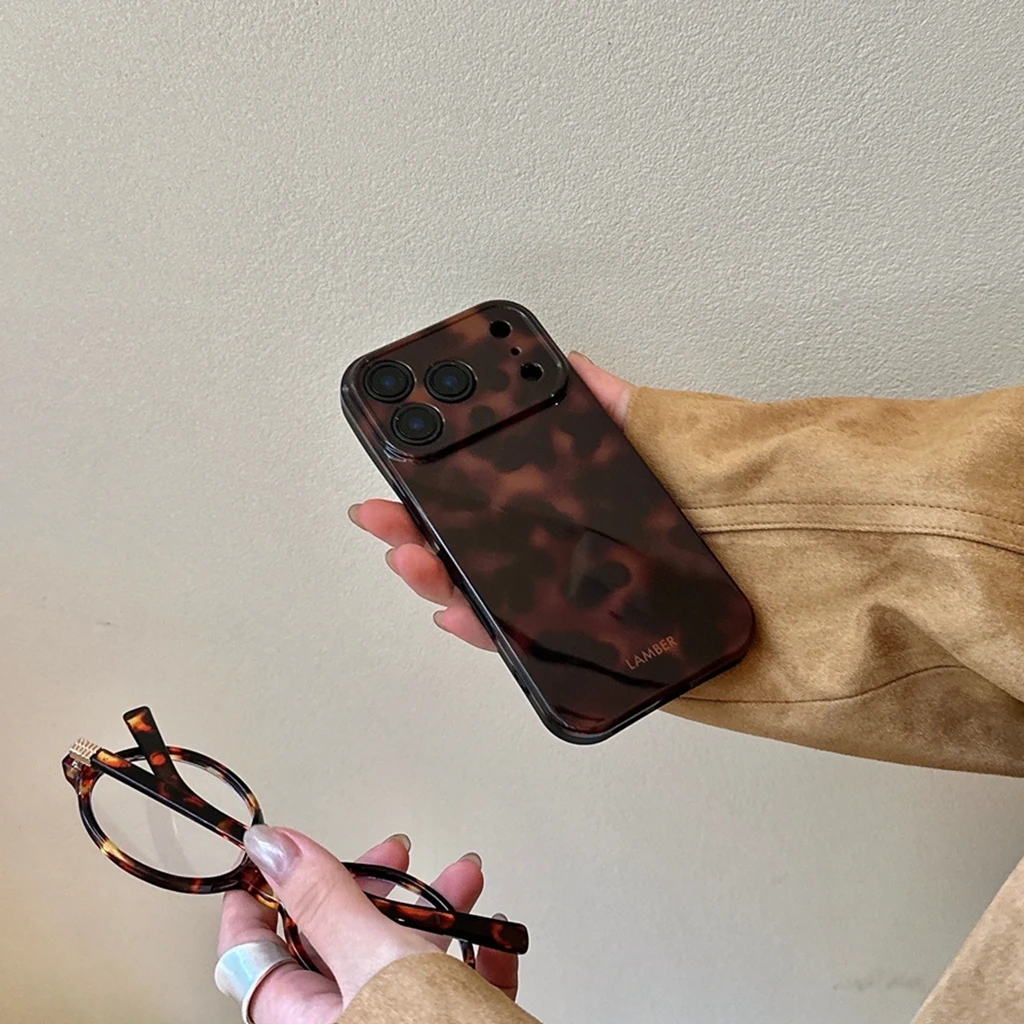 Retro Stylish Amber Color Lamber Pattern Glossy Phone Cover Case for iPhone 17 16 15 14 13 12 Pro Max Plus Air Image 13