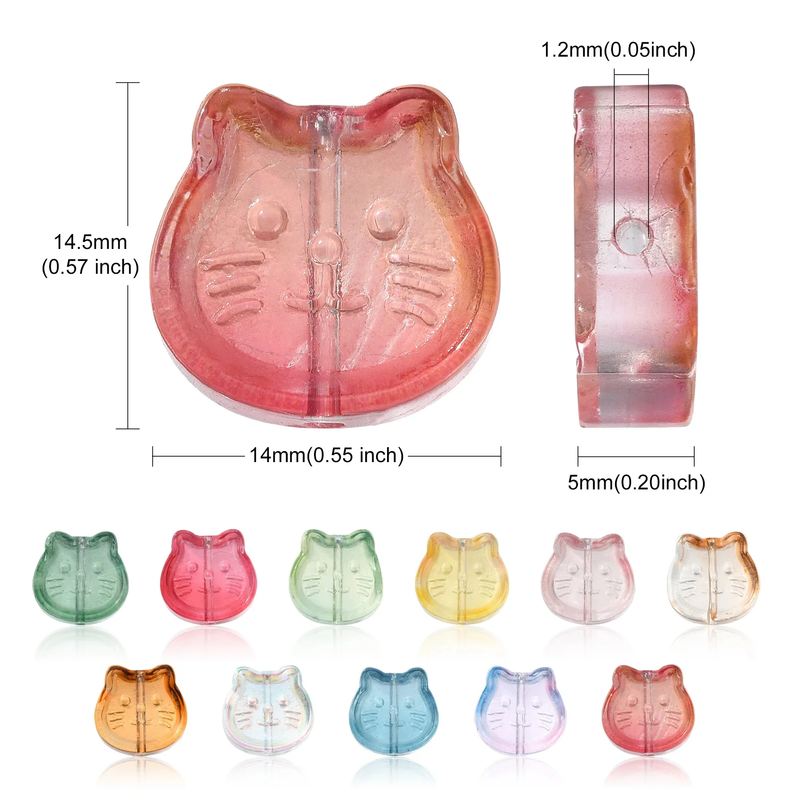 Pandahall 100Pcs Random Color Lampwork Glass Cat Head Beads Colorful Animal Pet Cat Beads Cat Face Beads for Jewelry Making DIY