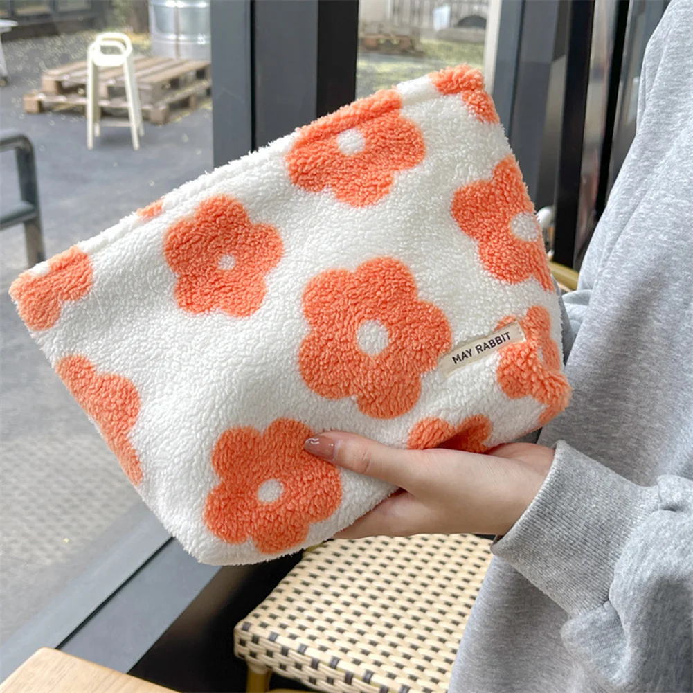 Plush Fashion Clutch Purse with Zipper Cute Floral Kawaii Make Up Pouch for Purse Pencil Pouch for Women Teen Girl