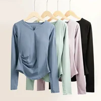 Lemon Women V Neck Slim Fit Long Sleeve Yoga Sport Shirts with Chest Pad Lightweight Hem Running T-shirt Tunic Pilates Shirt Top 2