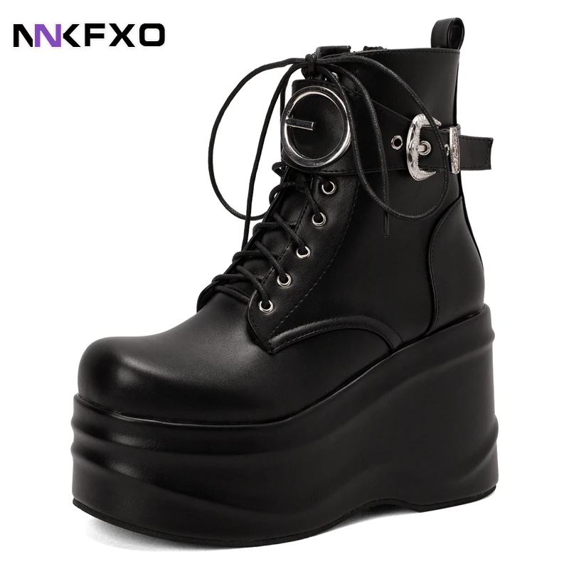 2022 Women Ankle Boots Gothic Platform Punk Winter Ankle Boots Black