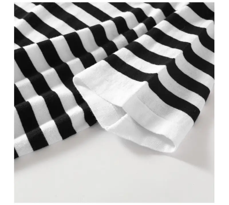 Vintage black and white striped short-sleeved loose breathable casual upper knit polo shirt 12 S0485d71c709141a693c9cc471311e936A
