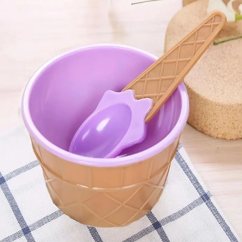 1/2set- Ice Cream Bowl Spoon Sets Candy Color Reusable Ice Cream Yogurt Cups Lovely Dessert DIY Food Mixing Tableware Tools