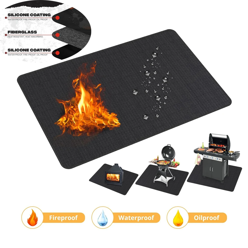 Thickened Under Grill Mat for Outdoor Fireproof Mat for Lawn Smokers Gas Deck Patio Fireplace Oil-Proof Non-Slip BBQ Protector