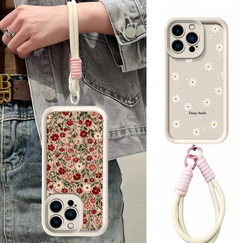 Floral Retro Phone Case with Hang Strap