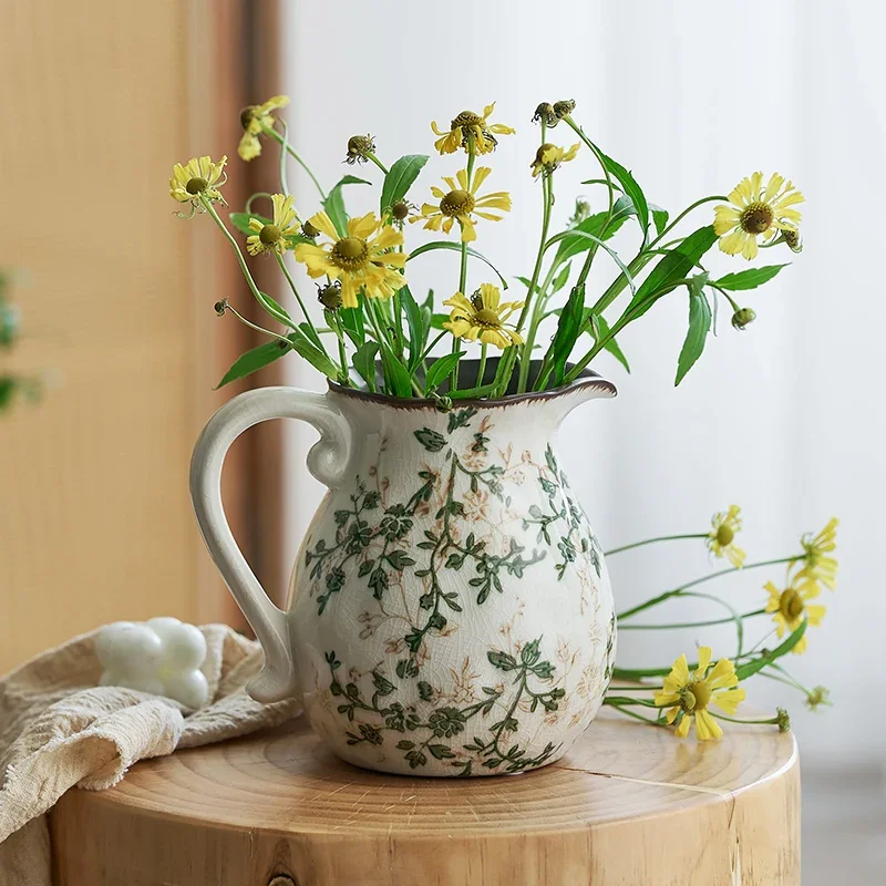Retro Ceramic Vase Flower Vase for Home Decoration Table Decoration Pastoral Style Hydroponic Flower Arrangement Leaf Flower Pot 3