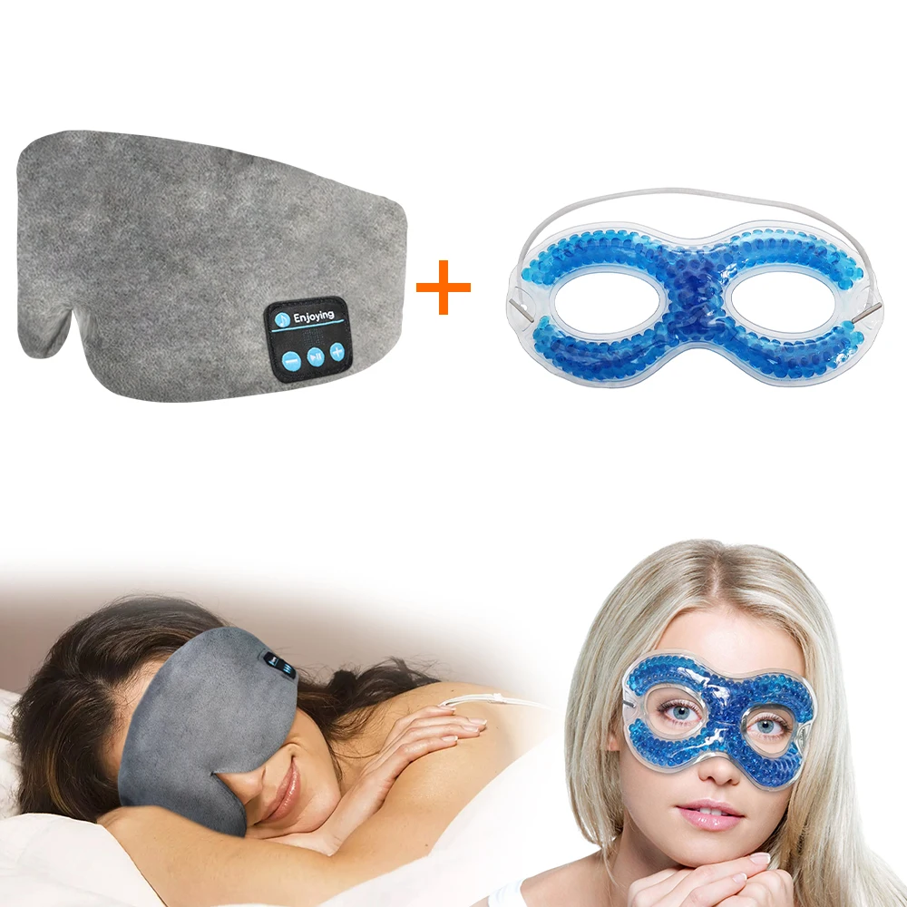 블루투스 무선 이어폰 소프트 코튼 수면 마스크, 아이스 아이 젤 마스크 포함, ..
