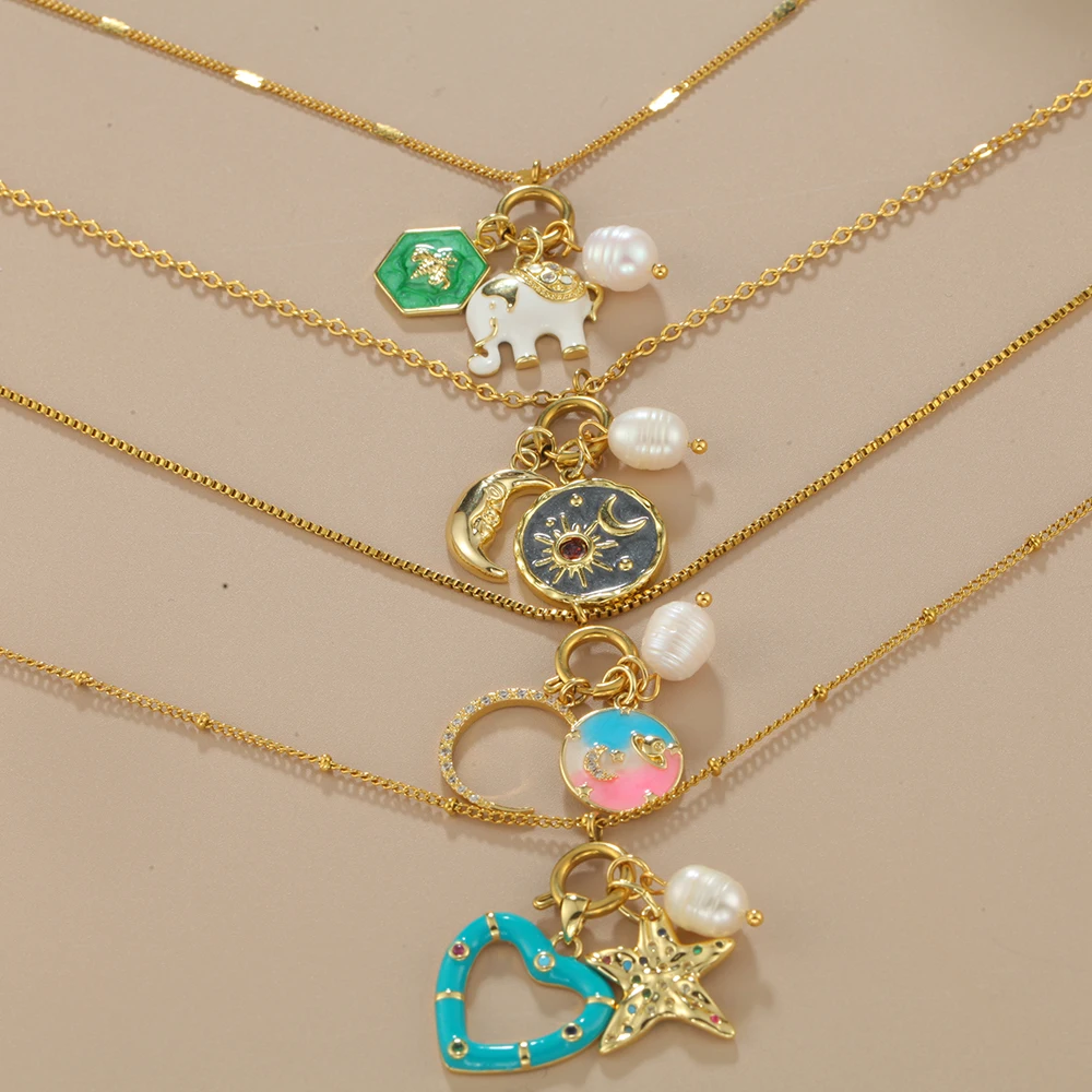 New Moon Star Charms for Jewelry Making Fang Pai Pendant    Stainless Steel Chain DIY Necklace Bracelet Women Jewelry Wholesale 2