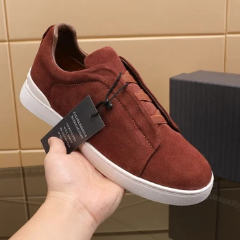 2025 New Genuine Leather High-End Men's Shoes, Slip-On European Trend Board Shoes, Casual Commute Versatile