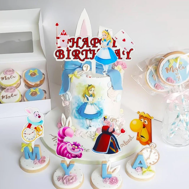 Alice in Wonderland Acrylic Cake Topper Party Decor Baby Shower DIY  Birthday Cupcake Decoration Girl Wedding