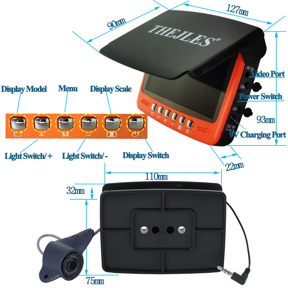 4.3 Inch IPS Monitor Video Fishing Camera With 15m Cable 1000TVL Fish Finder 8pcs Infrared Lamp Camera Lights ON/Off Function