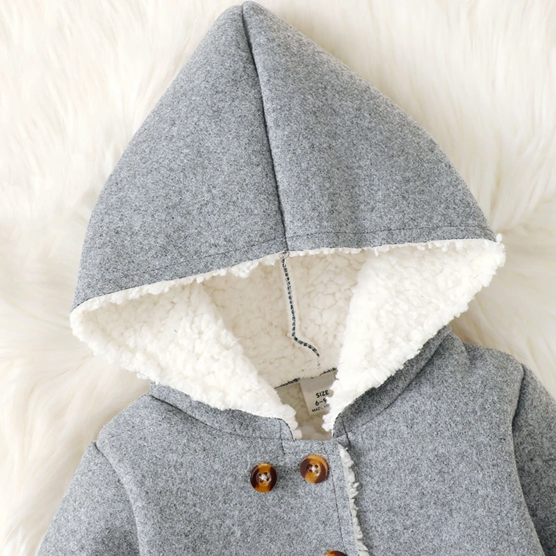 0-3Y Baby Outerwear Boys Girls Fall Winter Clothes Toddler Long Sleeve Double Breasted Hooded Coat Kids Fleece Jackets