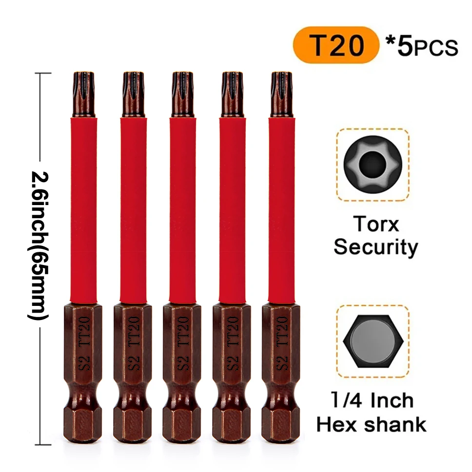 Hochwertiges magnetisches Torx-Bohrer-Set, 5-teilig, T15, T20, T25, Schraubendreher-Bits mit 1/4 Zoll Sechskantschaft, 75 mm Länge für sichere Befestigung – Detail 14