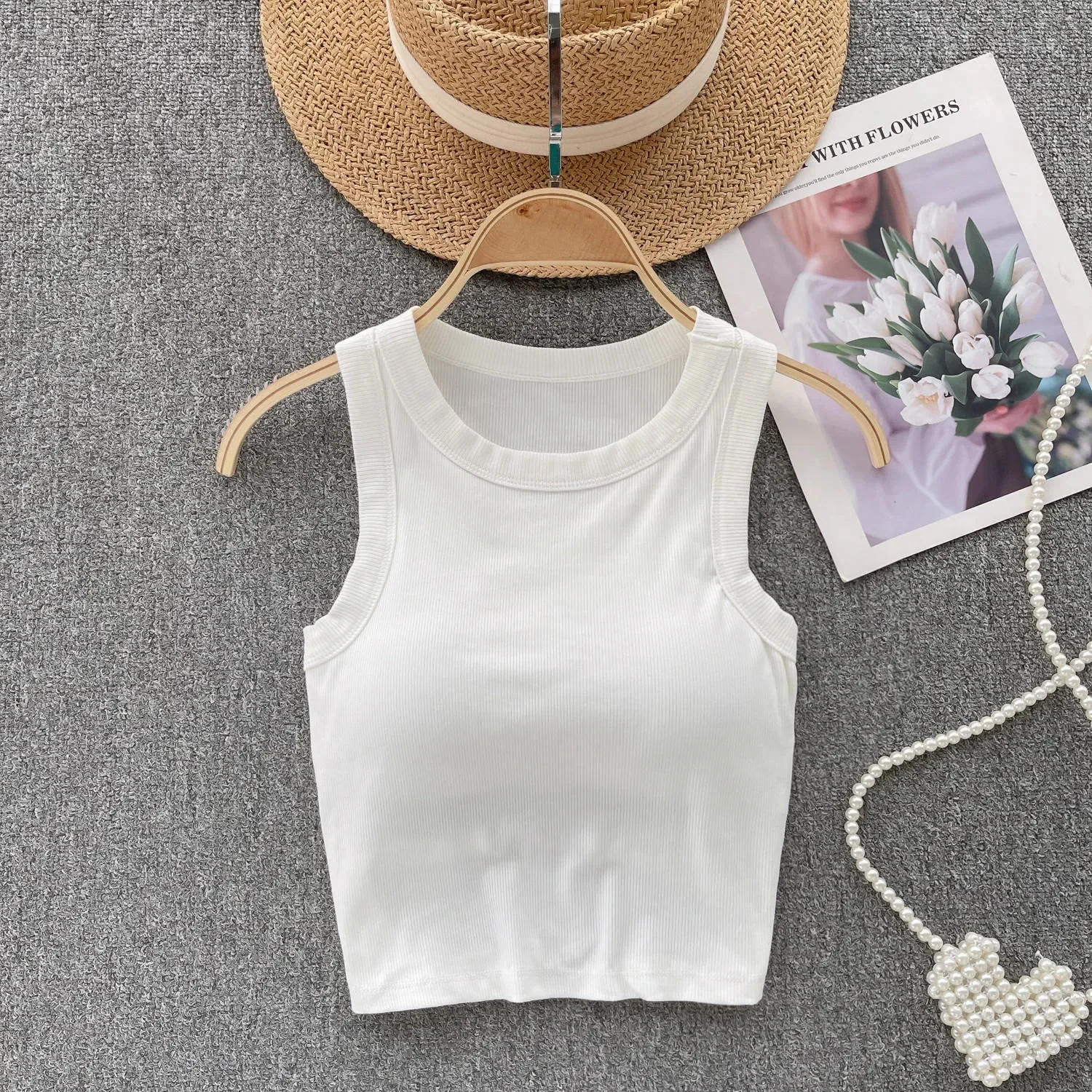 Sleeveless Knit Top Women Backless Korean Bra O Neck Solid Elastic Waist Ladies Elegant Fashion Casual Crop Top