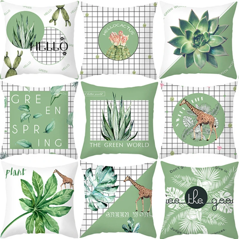 

Tropical Leaf Pillowcase Summer Green Plant Pillow Case Decorative Pillows for Bed Sofa Car Garden Chair Pillow Cover 45x45 Cm