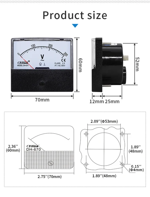 Analog Volt meter Gauge DH-670 Voltmeter AC Panel Meter