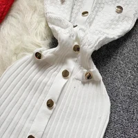 2025 Casual Knitting Long Dress Women Buttons V Neck Hook Flower Hollow Out Chic High Elastic Slim Vintage Beach Maxi Long Dress - Image 4