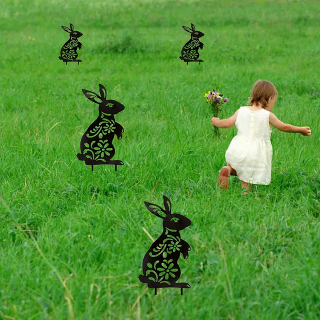 Húsvéti Nyúl Sziluett Tét Aranyos Fekete Nyuszi Kert Kültéri Udvari Művészeti Dekoráció - Image 2