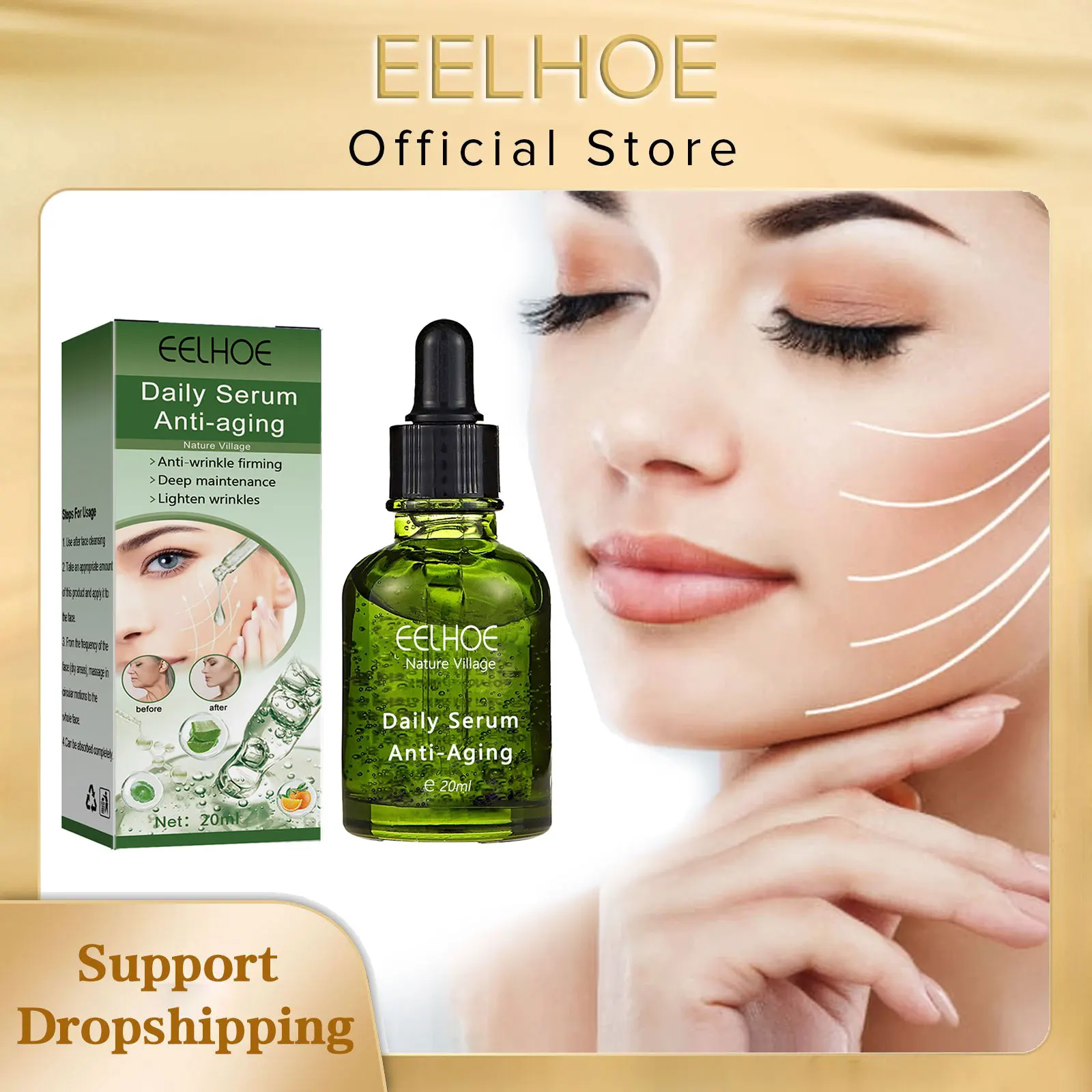 

EELHOE Wrinkle Remover Serum Firming Lifting Fade Fine Lines Repair Dark Circle Anti-Aging Anti-Wrinkle Intensive Skin Care 20ml