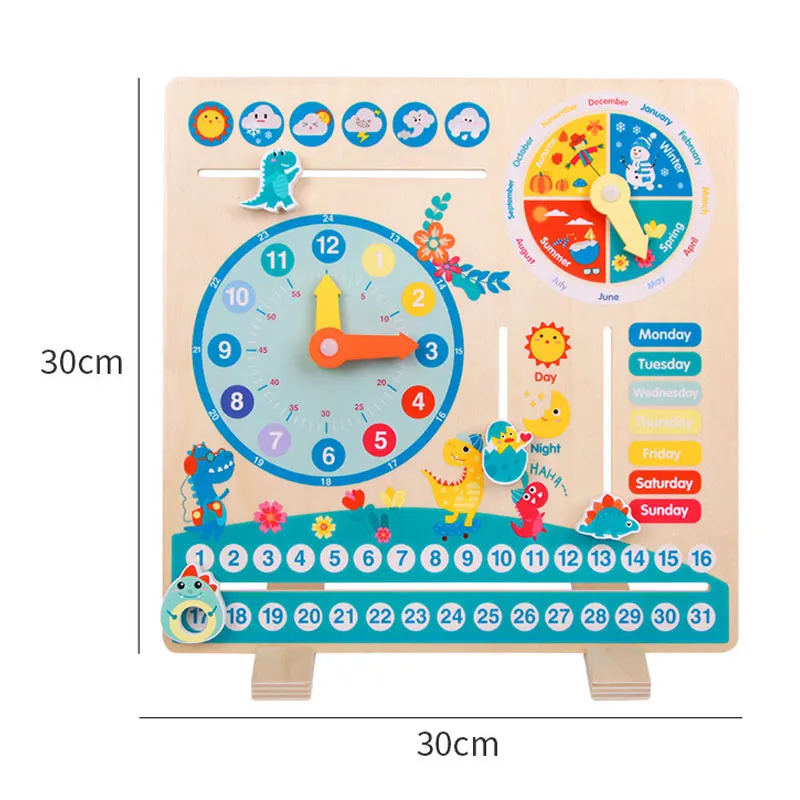 Children Dinosaur Wooden Calendar Clock Educational Toys Montessori Educational Learning Time Weather Week Cognitive Parish Toys 6