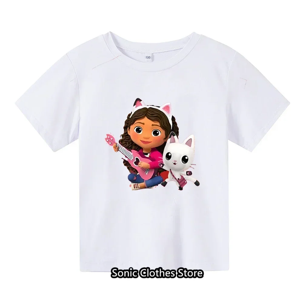 2024 New Gabby Doll House T-shirt Children's Short Sleeve Boys Cartoon Gabby Cat Girls Casual Short Sleeve 2