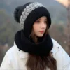 1-6PCS Winter Knitted Hat Scarf All-in-One for Women Warm Cap with Neck Cover Cycling Cold-Proof Hood with Ear Protection Gift