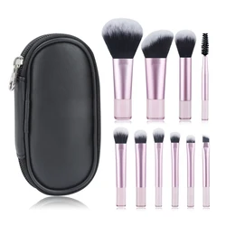 Compact 10-Piece Makeup Brush Set for Face and Eyes - Powder, Foundation, Blush, Concealer Blender Tools (10pcs Transparent)