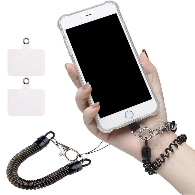 TESGADGETS 2 stuks zwarte telefoonriem met flexibel spiraalsnoer