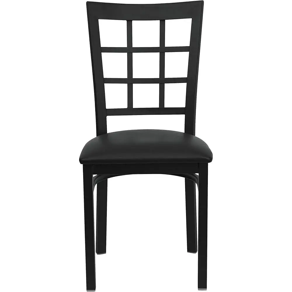 4 Pack Metal Restaurant Dining Chair Window Back Black Vinyl Seat Commercial Grade Durable Support 500 lbs Stylish Kitchen Bar 5