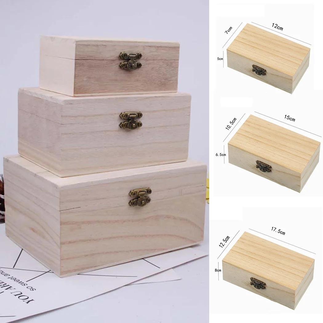S/M/L Wooden Storage Box Plain Wood With Lid High-quality Square Hinged Craft Gift Boxes For Home Supply Storage Decoration