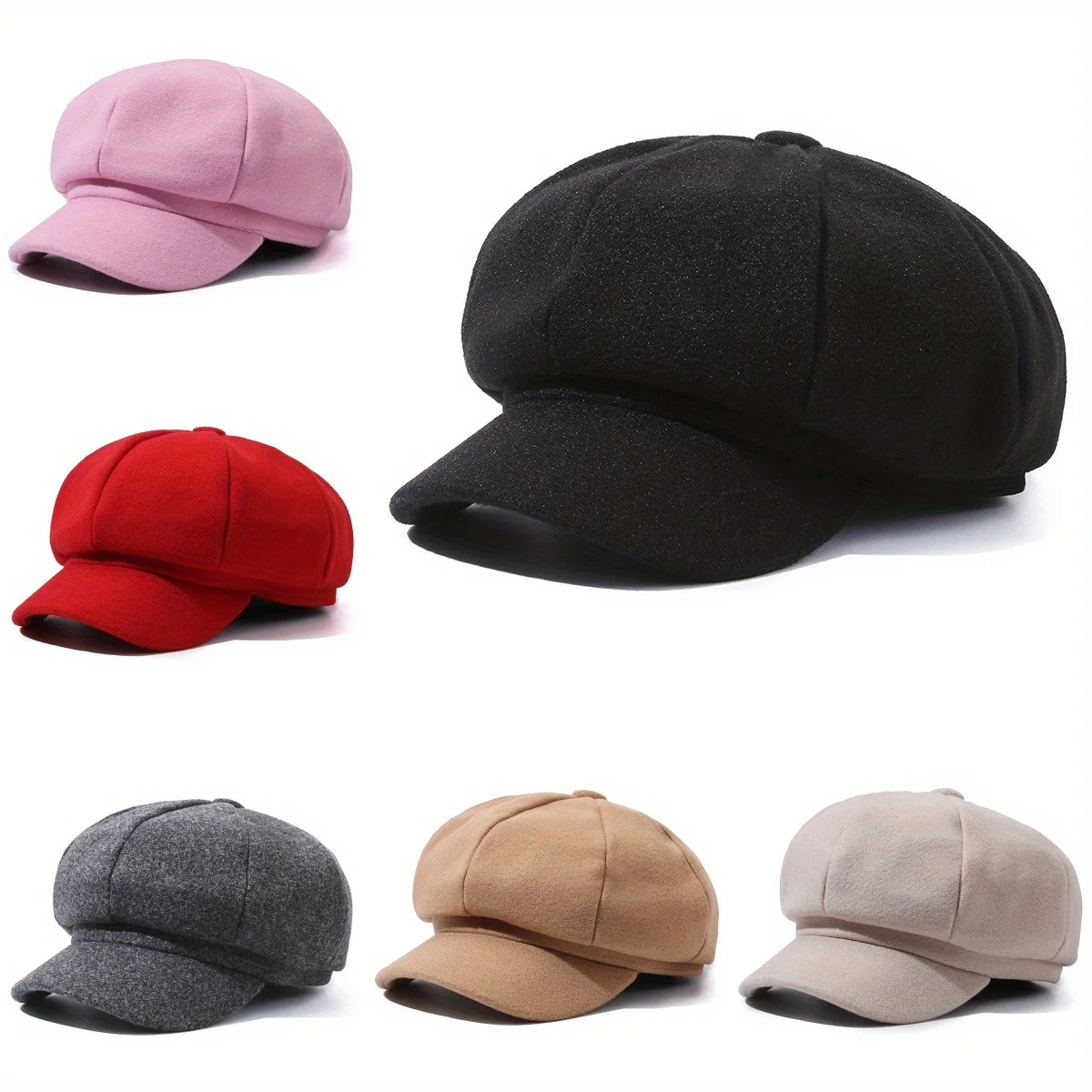 Casual hat beret hat newsboy cap newsboy hat woolen beret Fashion Solid Color Woolen Beret Autumn and Winter Outdoor Cotton Hat Windproof Newsboy Hats Men Women Universal Painter Caps