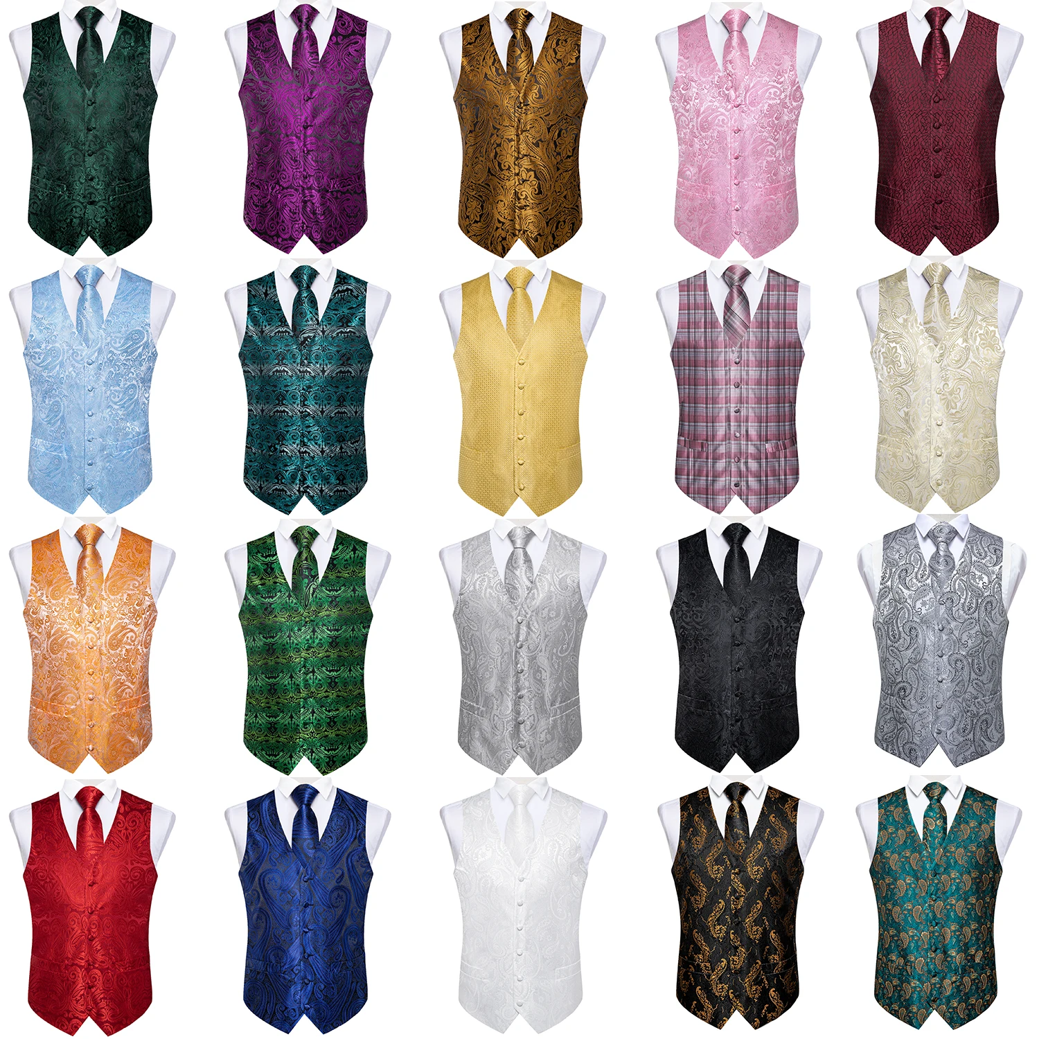 Dress Vests Men's Paisley Business Vest Wedding Waistcoat Necktie Pocket Square Cufflinks