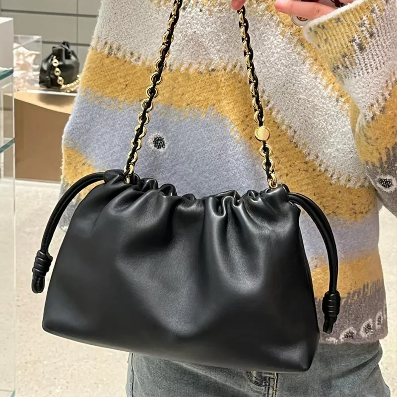 VIELINE New Women's Drawstring Cloud Bag Blessing Bag Hobos Bag Real Leather One Shoulder Crossbody Bag Casual Bucket Bag 2