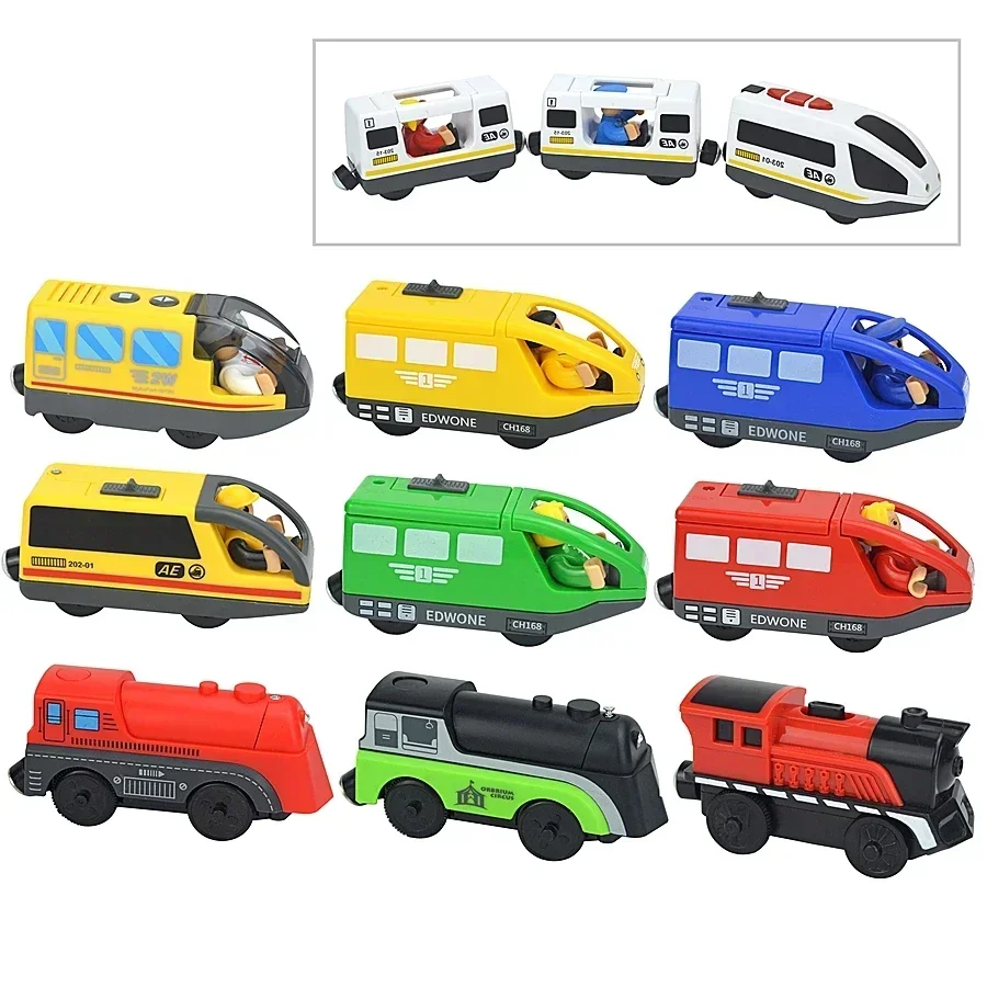 Wooden Train Toys Magnetic Set Electric Car Locomotive Diecast Slot Fit All Wood Brand Biro Railway Train Tracks For Kids Gifts 3