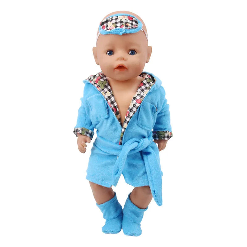 Doll Clothes Bathrobe Set Pajamas For 18 Inch American Doll Girls 43 Cm New Reborn Baby Doll Generation Smiley Print Accessories 6