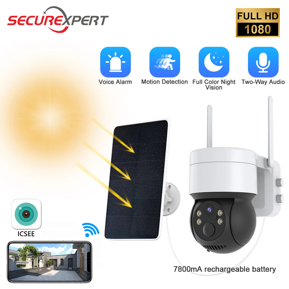 Solar Powered Ptz Outdoor Ip Camera 1080p Hd Wifi Wireless Security