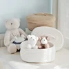 Cotton Knitting Storage Box Solid Color Oval Desktop Finishing Box with Lid Cosmetic Storage Basket Rattan Desk drawer organizer 2