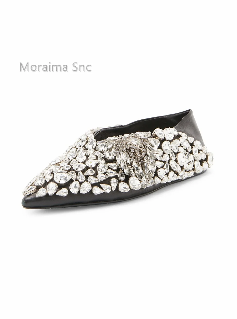 

Diamond Crystal Women Flats Loafers Luxury Designer Genuine Leather Women Shoes Pointed Toe Rhinestone Pumps British Style