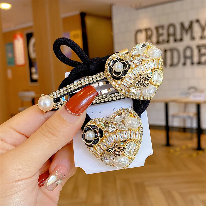 

fashion hair clips rope set hair accessories Pearl love hairpin retro hair clips Square Gem Bear Hair Rope Camellia hair clip