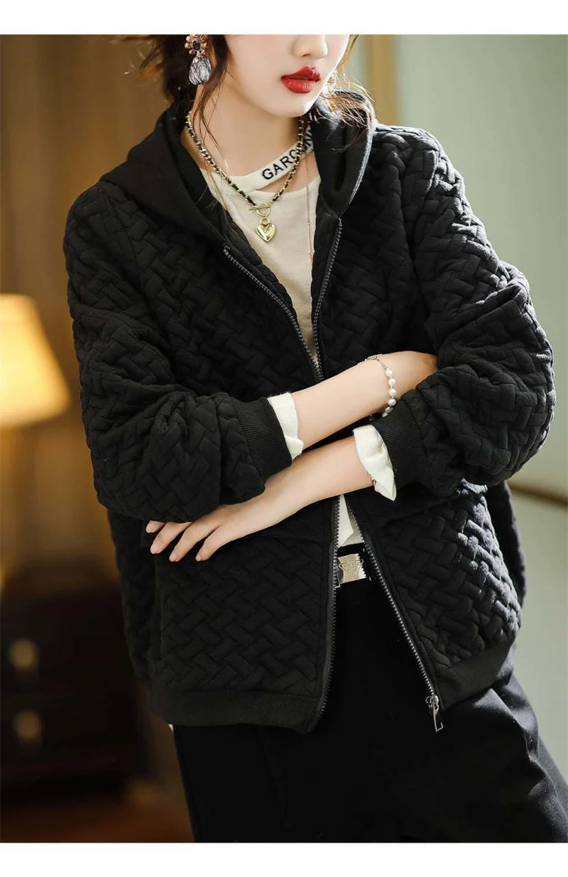 S0487cd8d2229477e9654c55f0135e650t Hooded Casual Coat Women's High End Mother's Jacket Autumn And Winter New Korean Patchwork Outwear With Short Zipper Basic Coat Mallzona