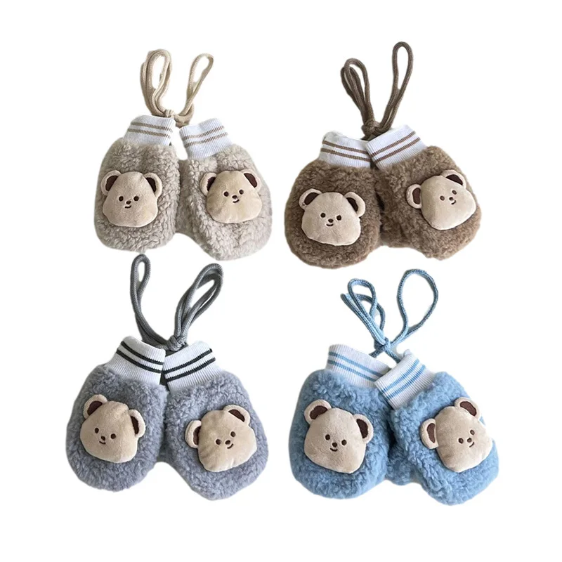 Cartoon Lamb Wool Kids Gloves for Boys Girls Korean Winter Baby Gloves Fleece Lining Warm Accessories 1-4 Years